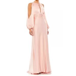 IEENA for Mac Duggal Pink Satin Bishop Sleeve Gown Size 6